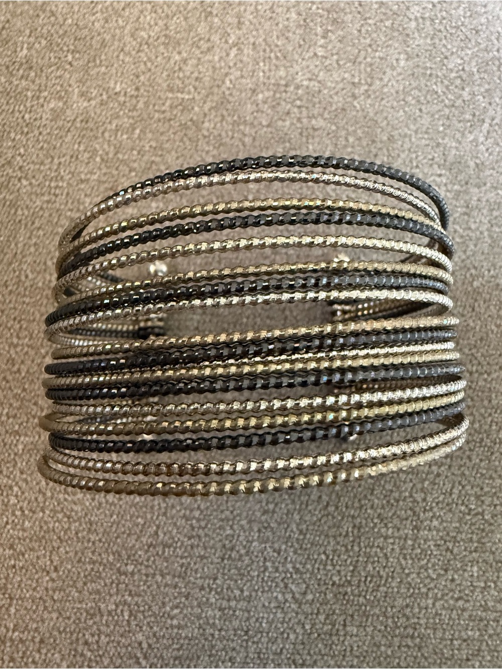 Stacked Metallic Gold and Black Multi-Row Bracelet